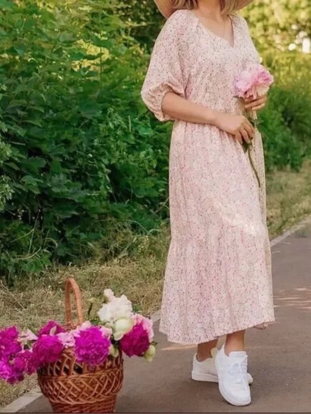 H&M | Pink Floral Ditsy Print Midi Dress